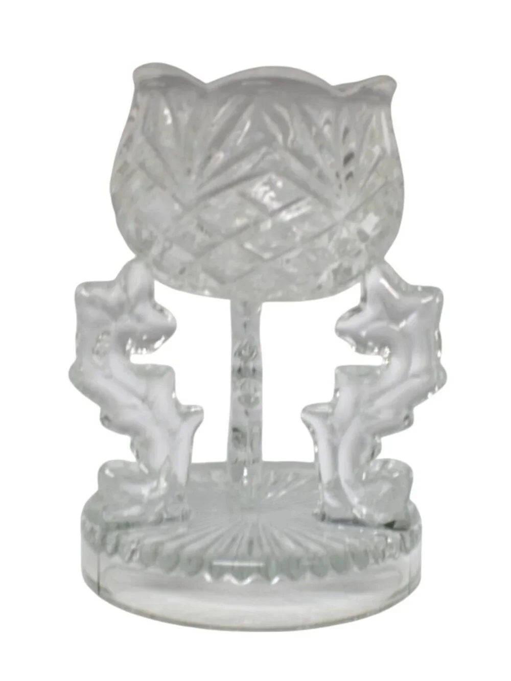 Vintage Pressed Glass Votive Candle Holder Reversible Pedestal Base Ornate Stars